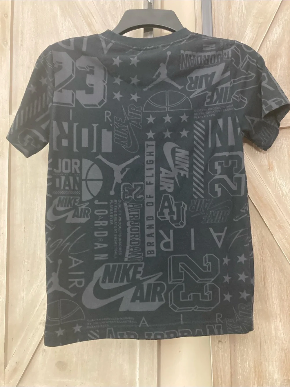 Nike Kids Black All-Over Logo Jordan Tee with Red Jumpman  Size M (10-12 )